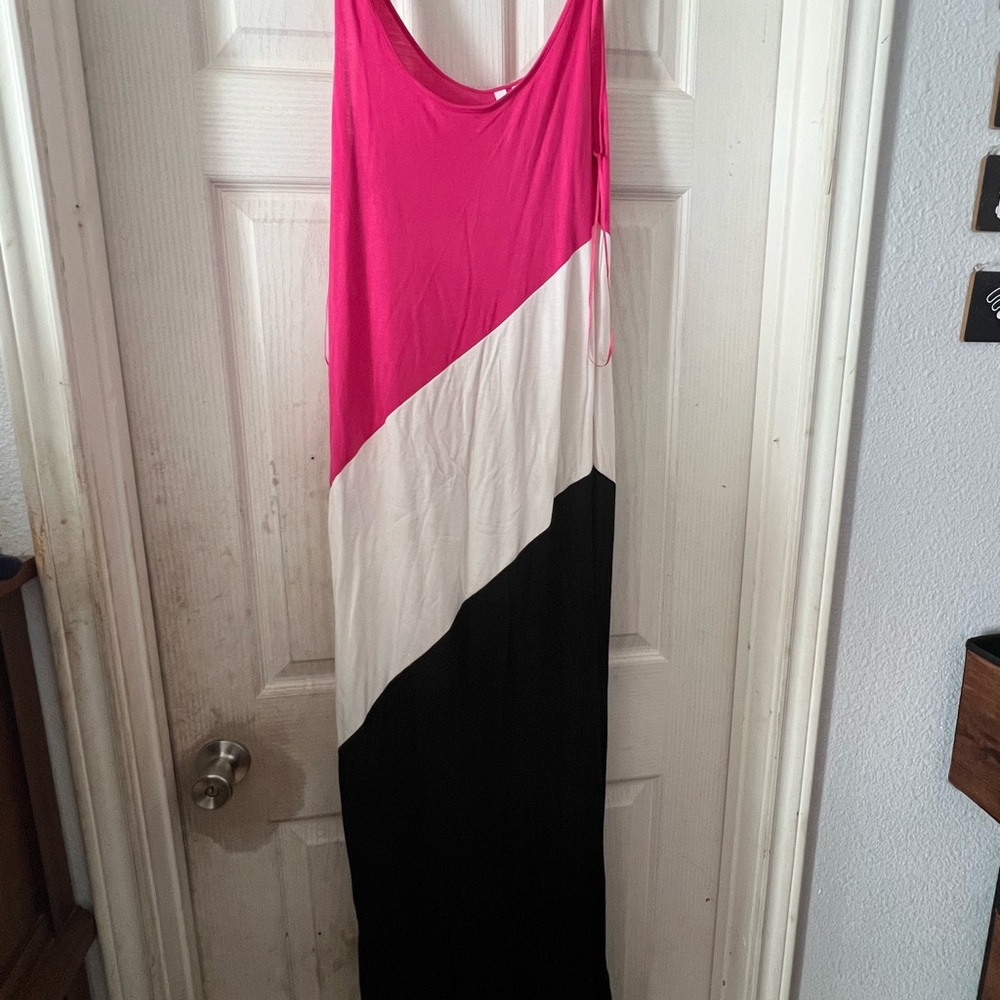 Colorblock Maxi Dress - Pink, White, and Black